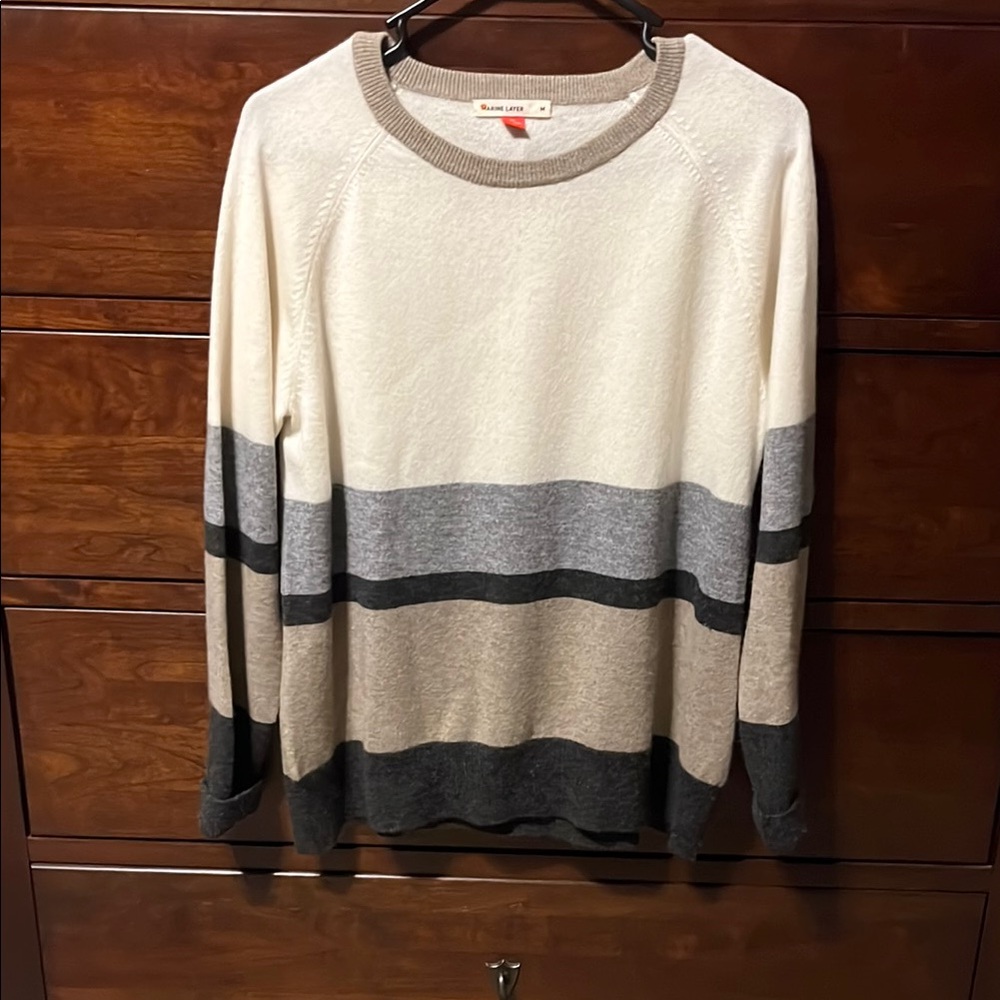 Marine Layer Cashmere Striped Sweater - Cream, Gray, and Black